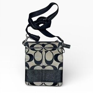 Coach Signature Stripe Swingpack Bag Black Grey Jacquard Crossbody Small Y2K